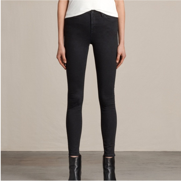 AllSaints Black Eve Lux High Rise Skinny Jeans Size 28
